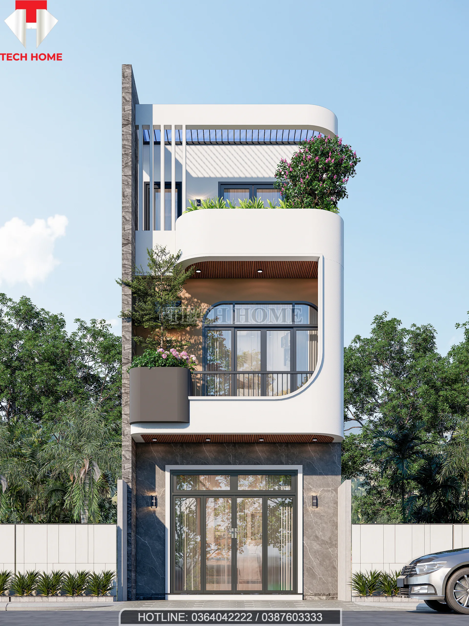 mẫu nhà phố 2 tầng 1 tum