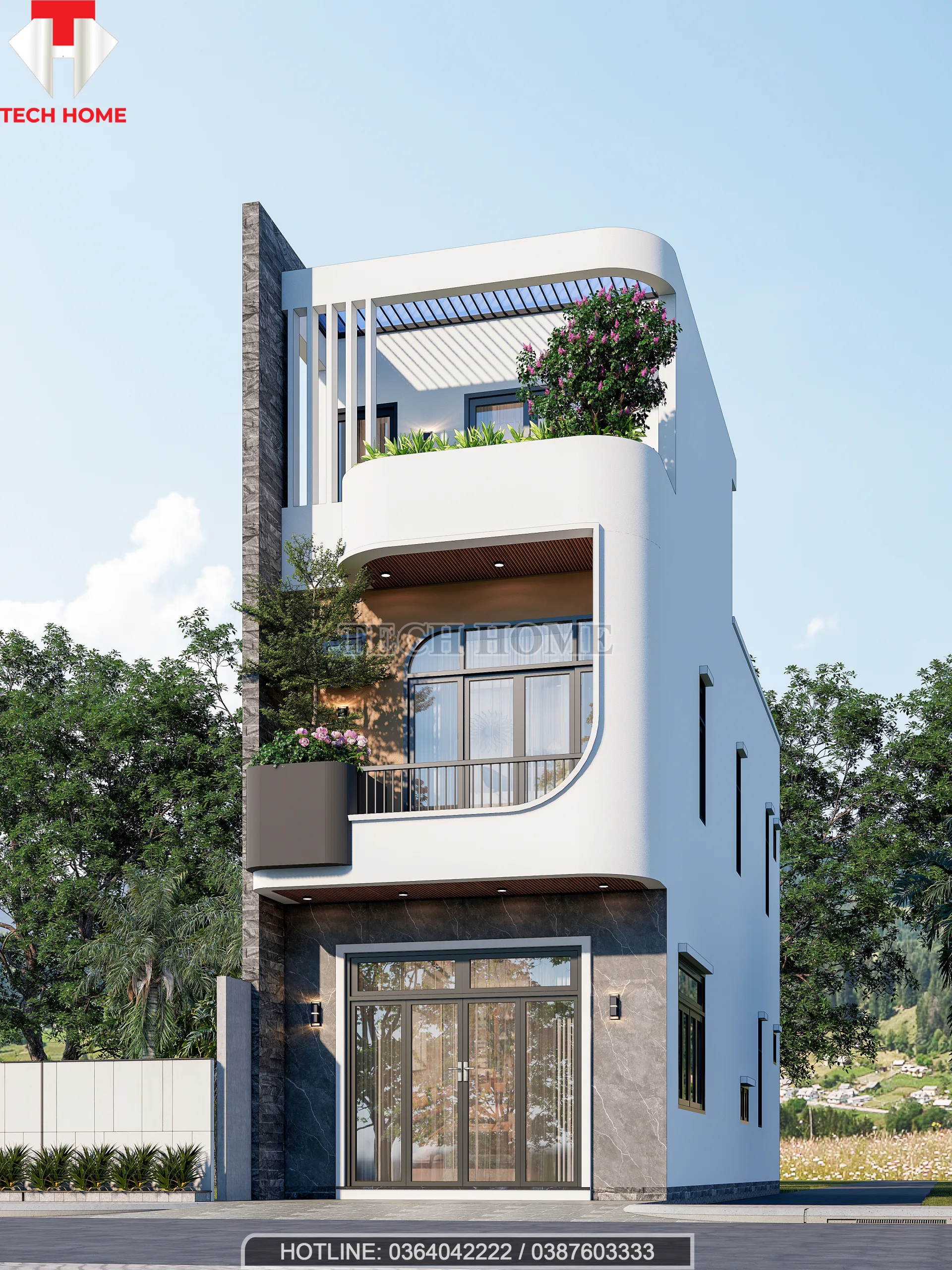 mẫu nhà phố 2 tầng 1 tum