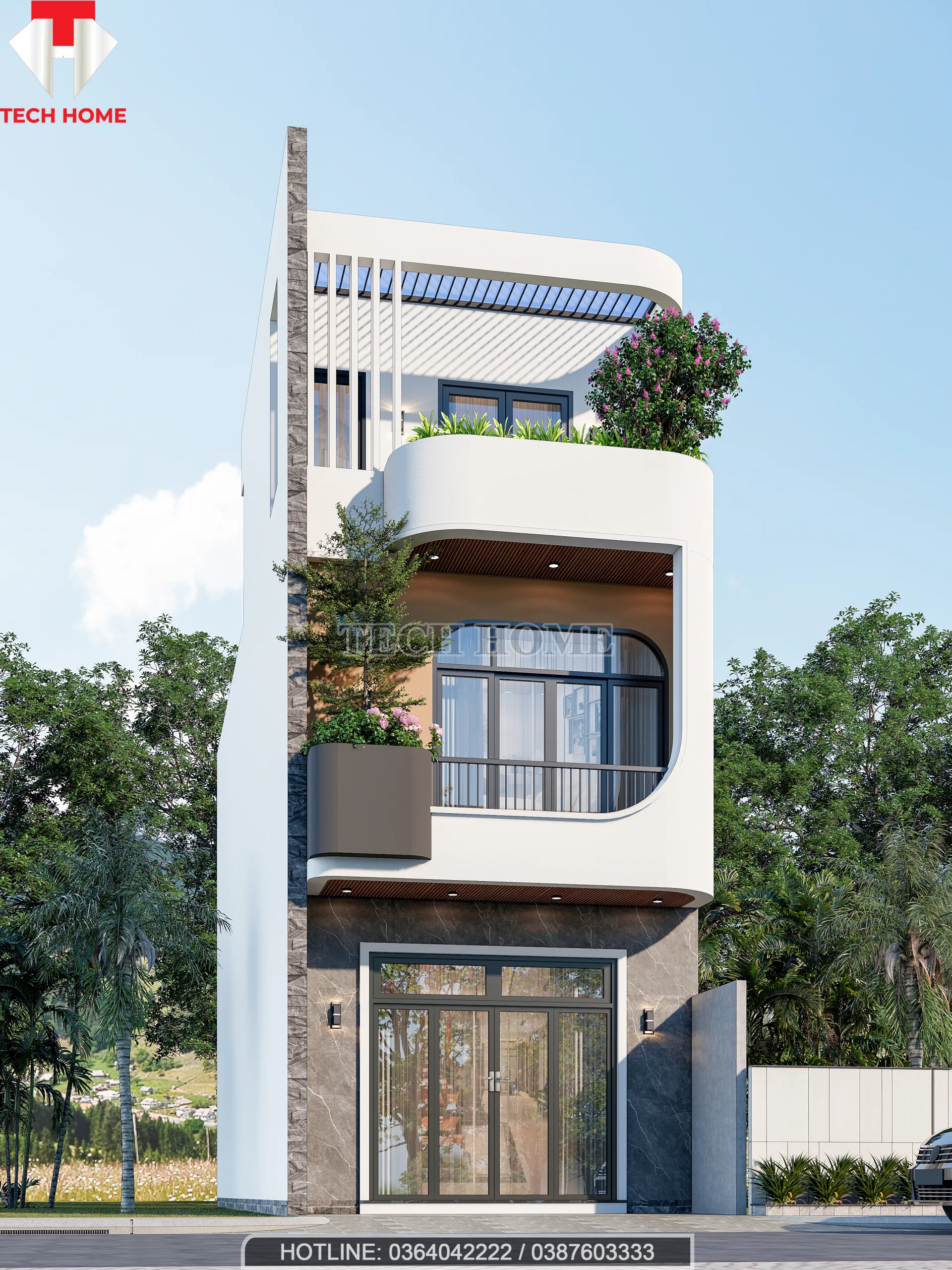 mẫu nhà phố 2 tầng 1 tum