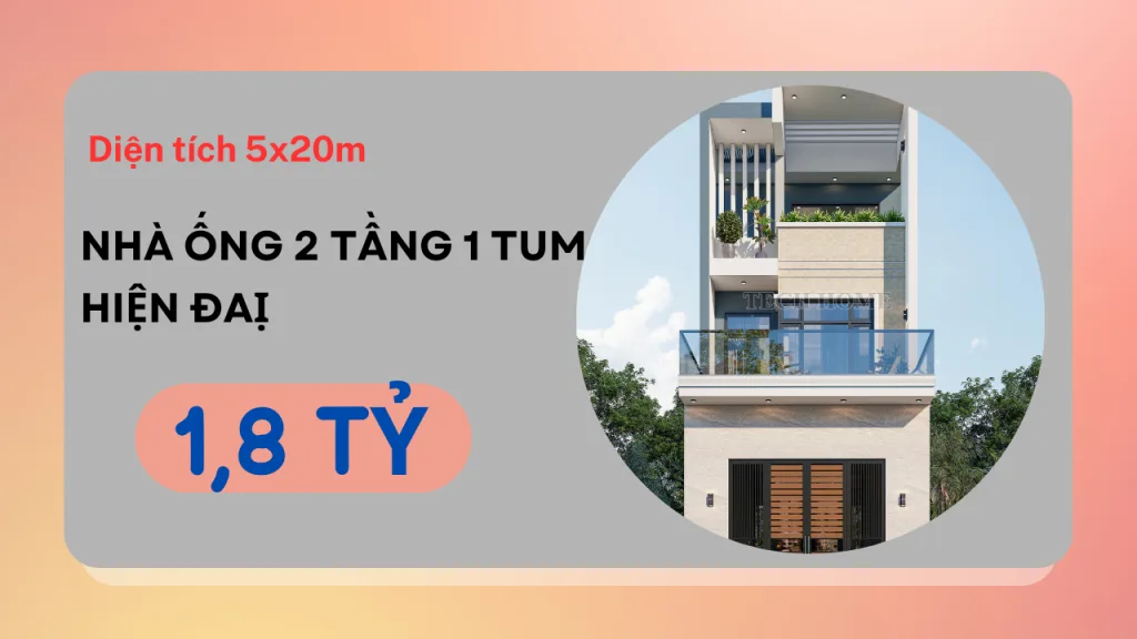 mẫu nhà phố 2 tầng 1 tum 5x20m