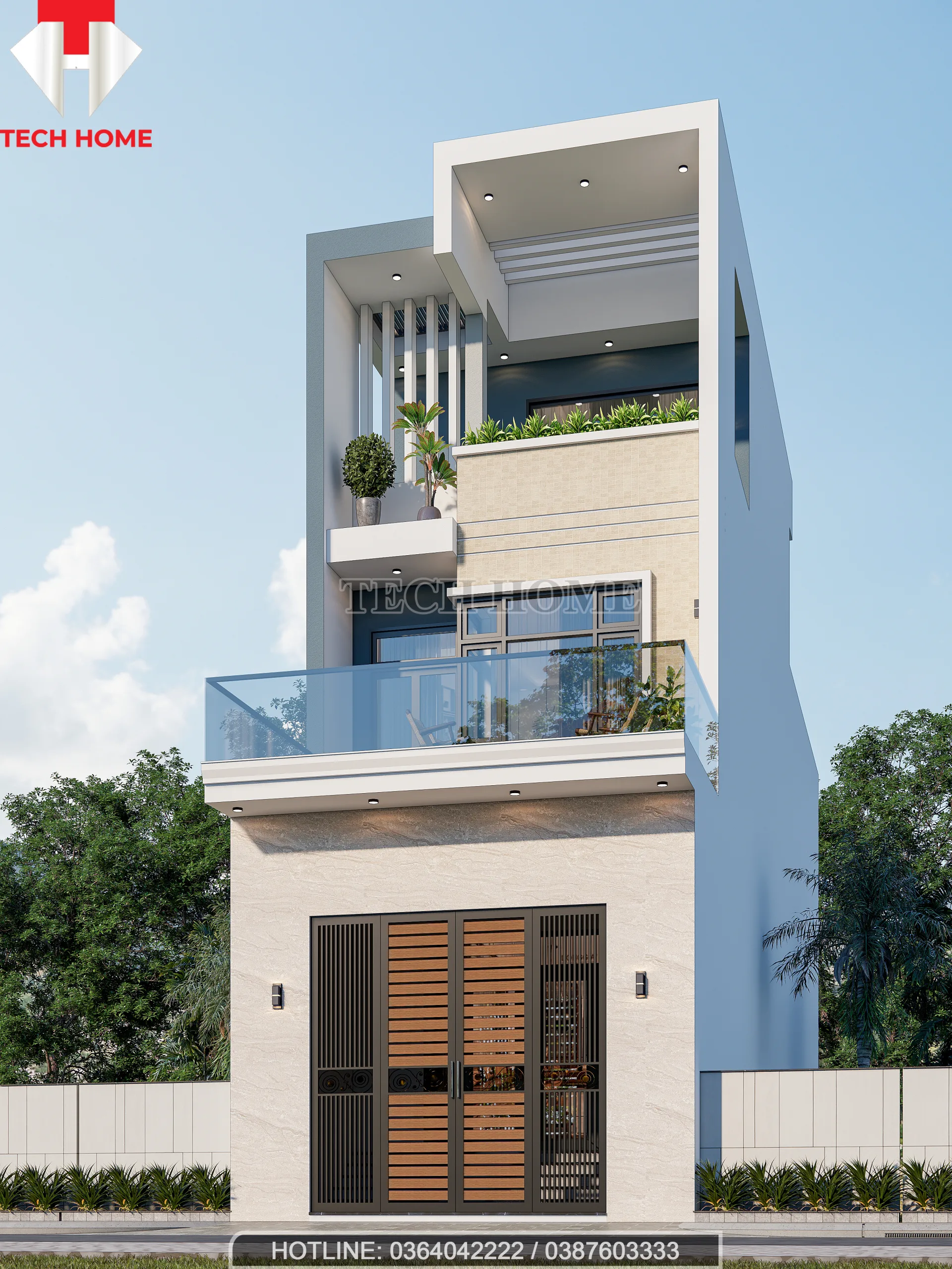 mẫu nhà phố 2 tầng 1 tum 5x20m