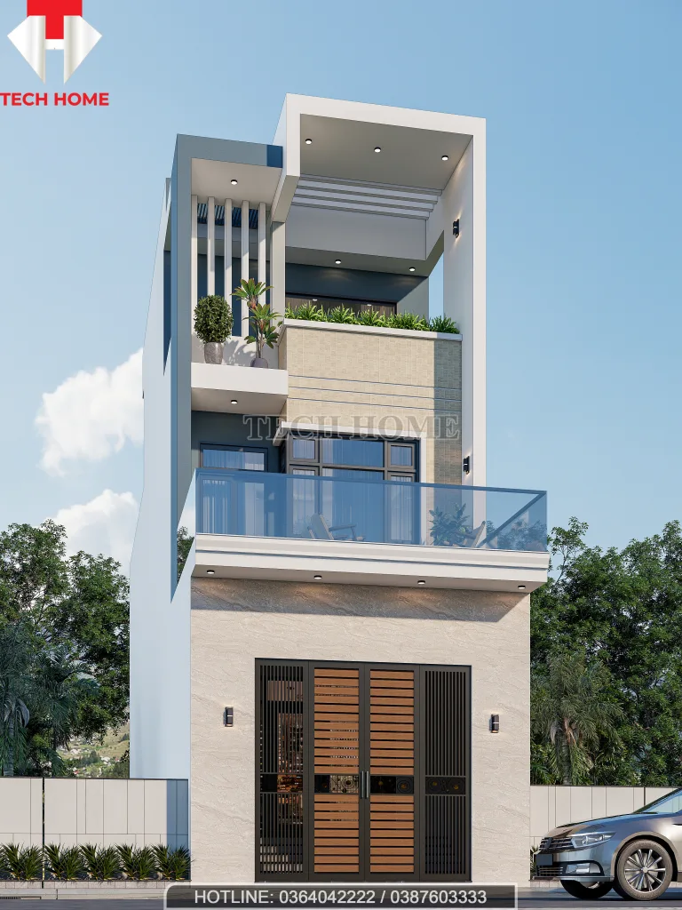 mẫu nhà phố 2 tầng 1 tum 5x20m