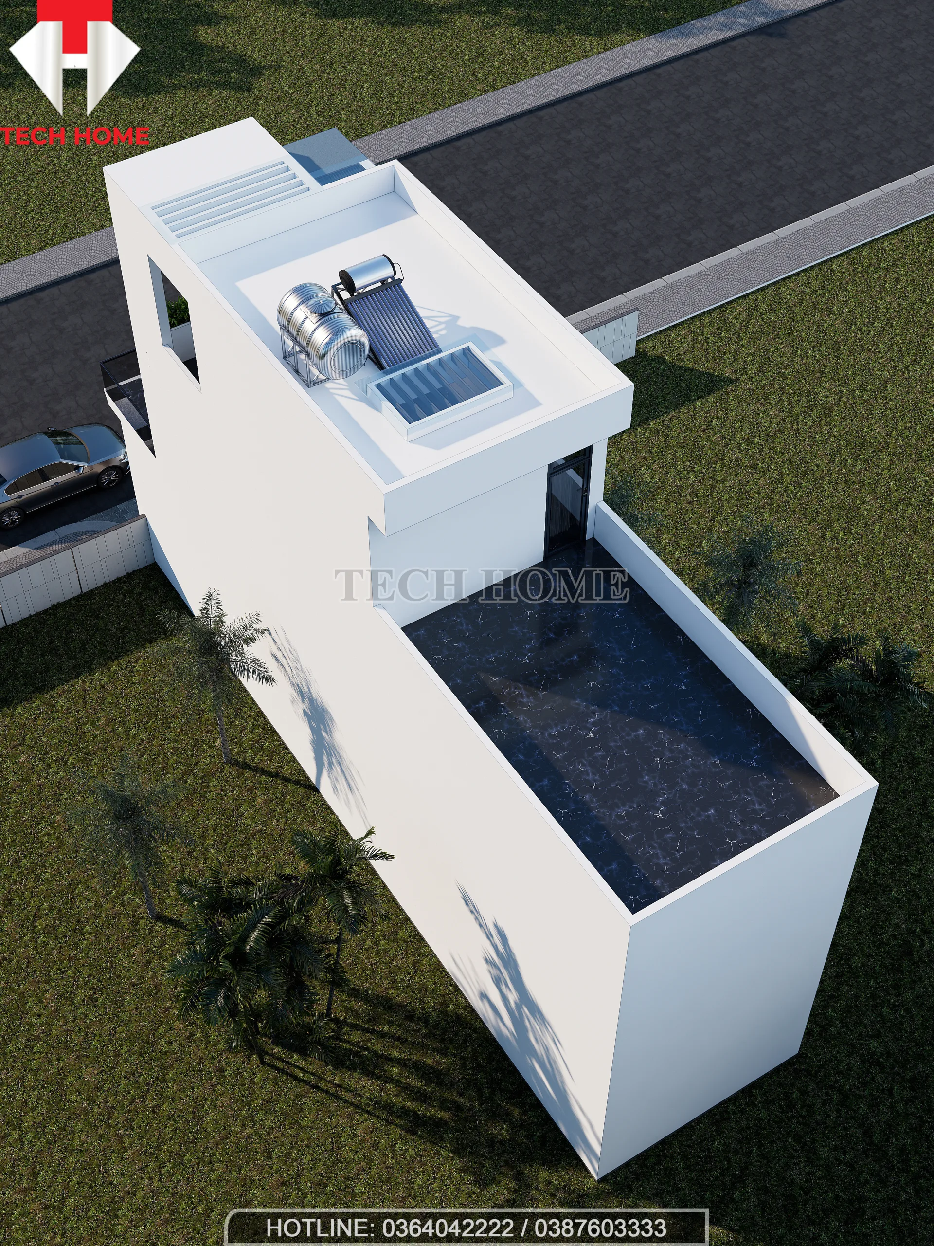 mẫu nhà phố 2 tầng 1 tum 5x20m