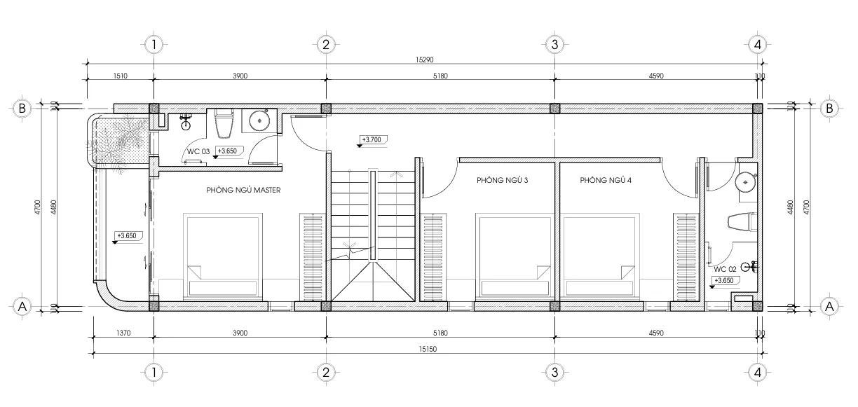 mặt bằng mẫu nhà phố 2 tầng 1 tum