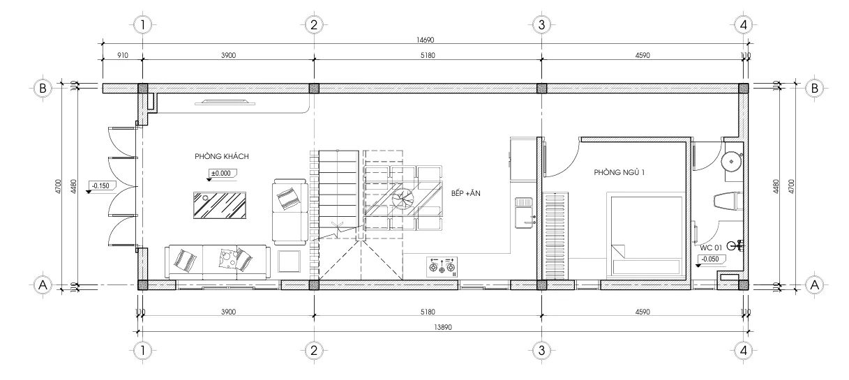 mặt bằng mẫu nhà phố 2 tầng 1 tum