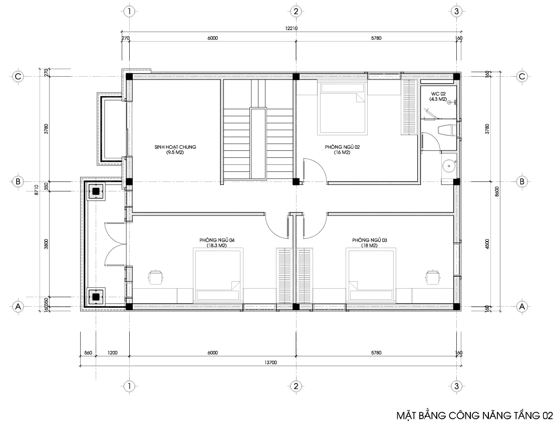 mặt bằng nhà biệt thự mái nhật 2 tầng
