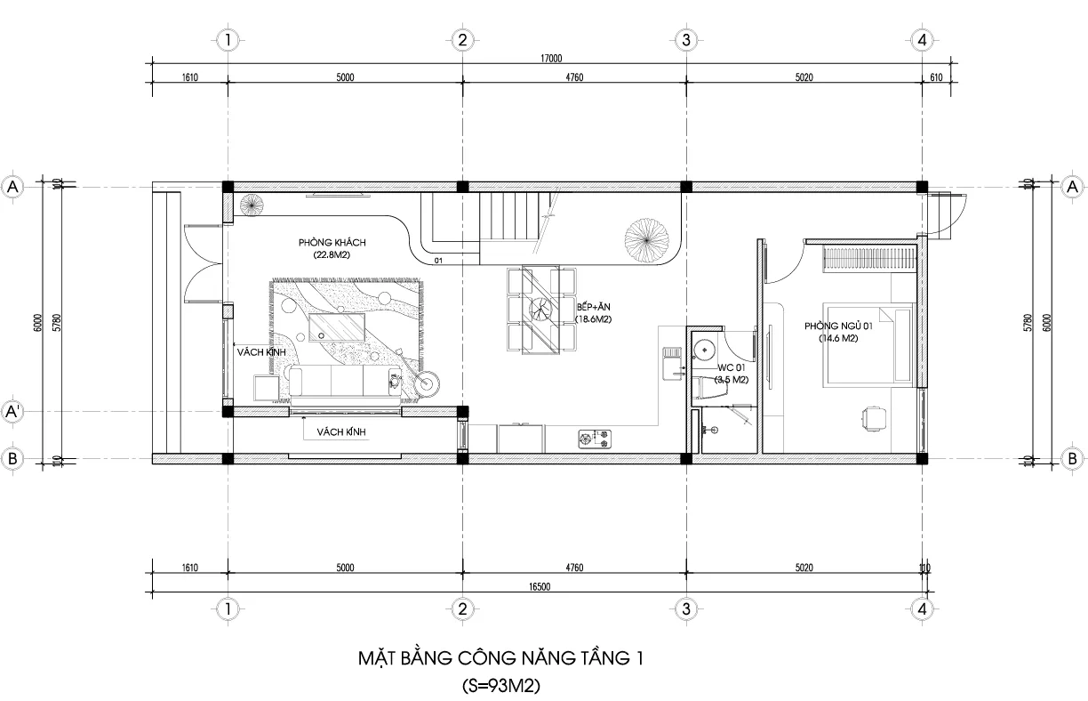 mặt bằng nhà phố 2 tầng 1 tum