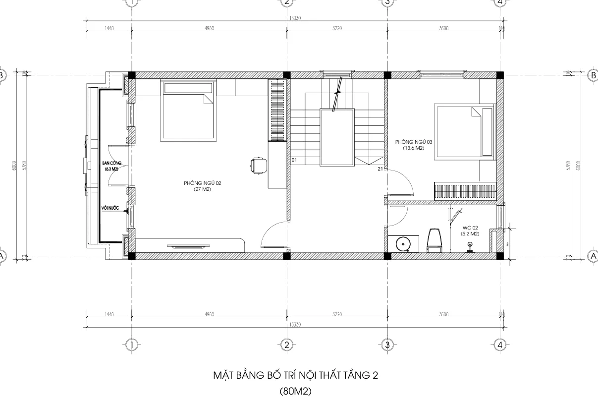 mặt bằng nhà phố tân cổ điển 3 tầng