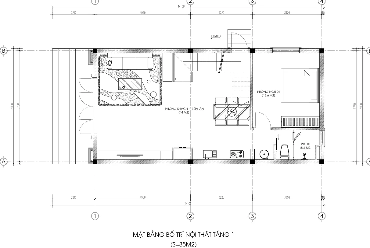 mặt bằng nhà phố tân cổ điển 3 tầng