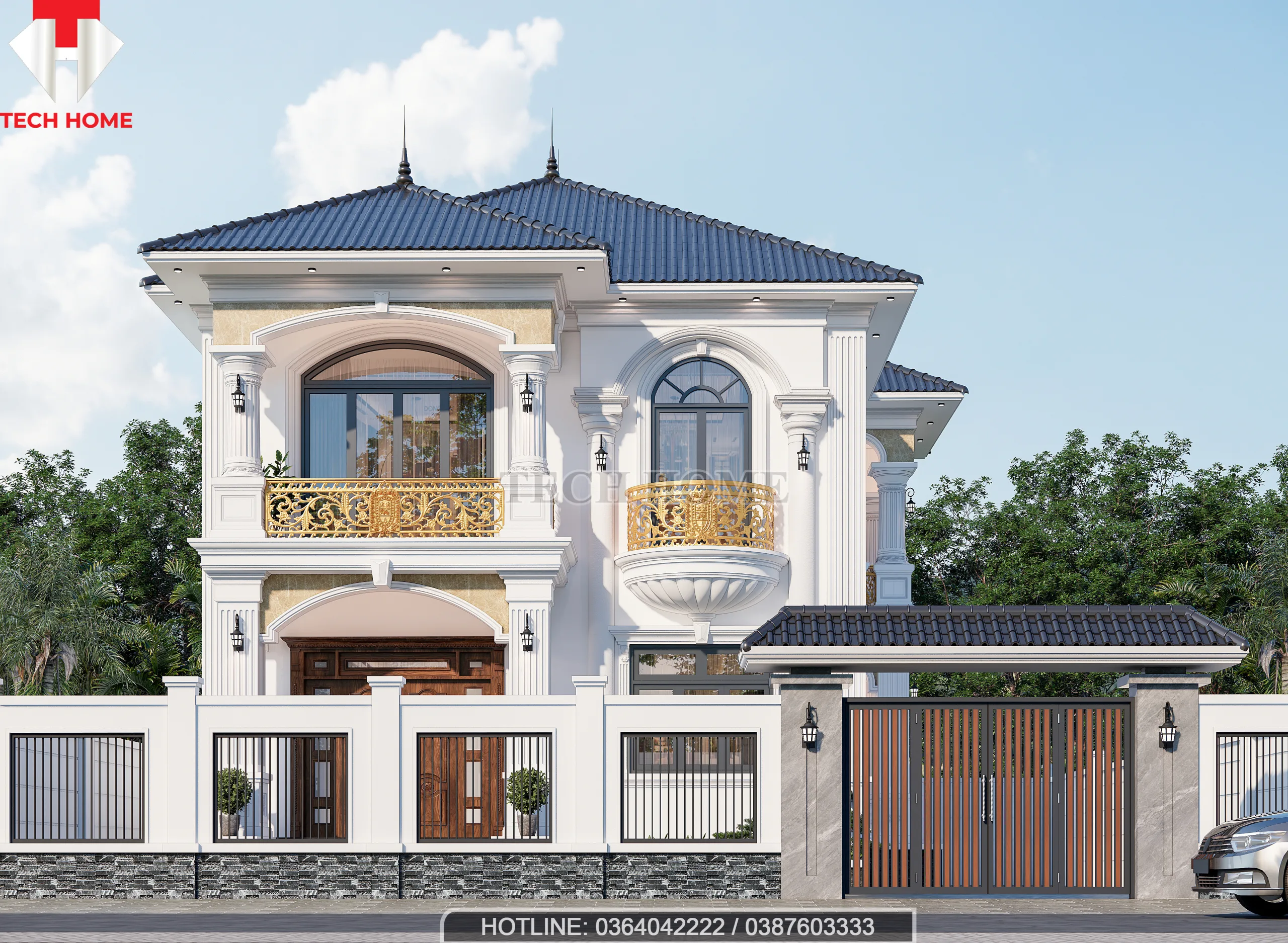 nhà tân cổ điển 2 tầng mái Nhật