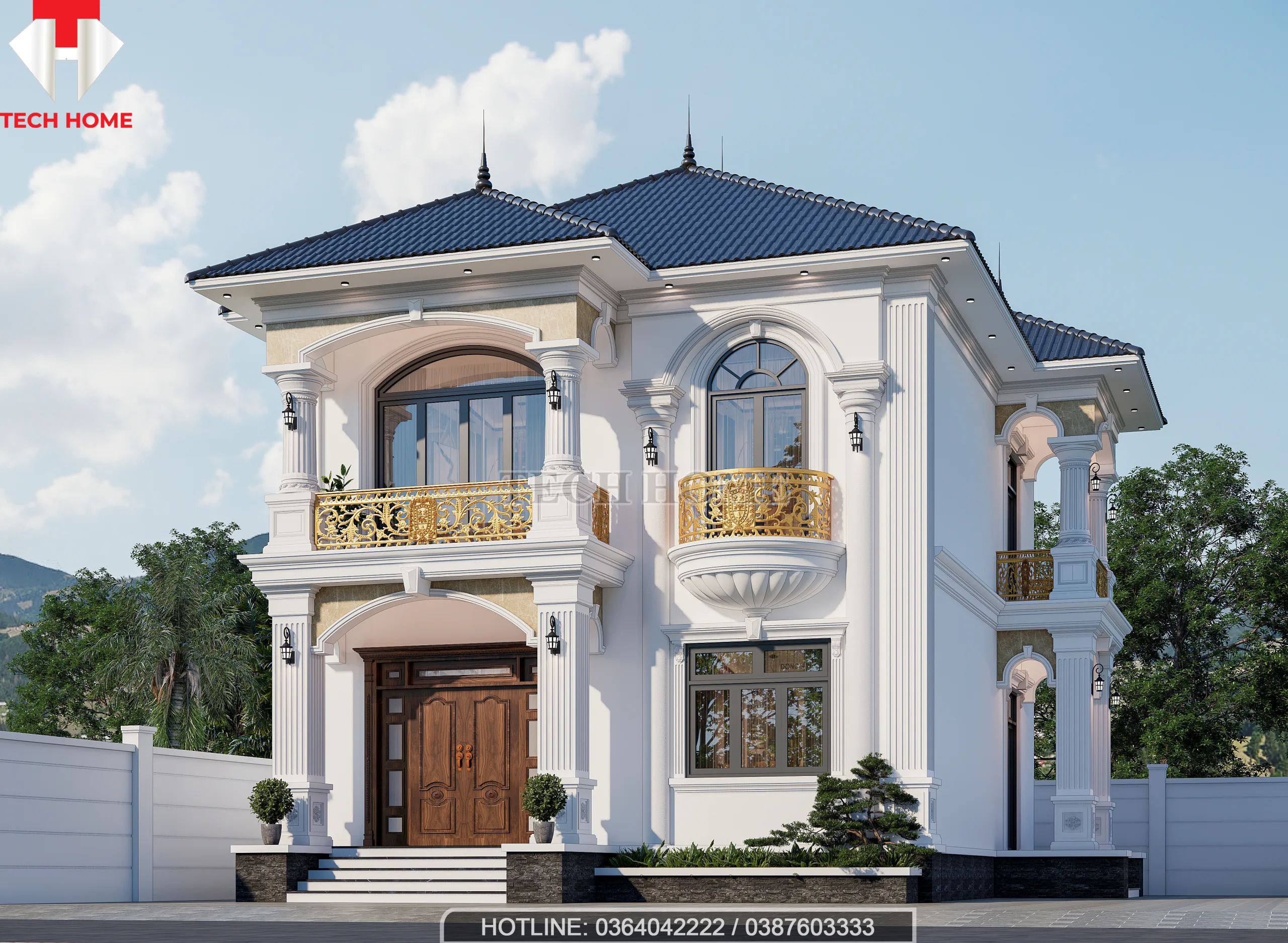 nhà tân cổ điển 2 tầng mái Nhật