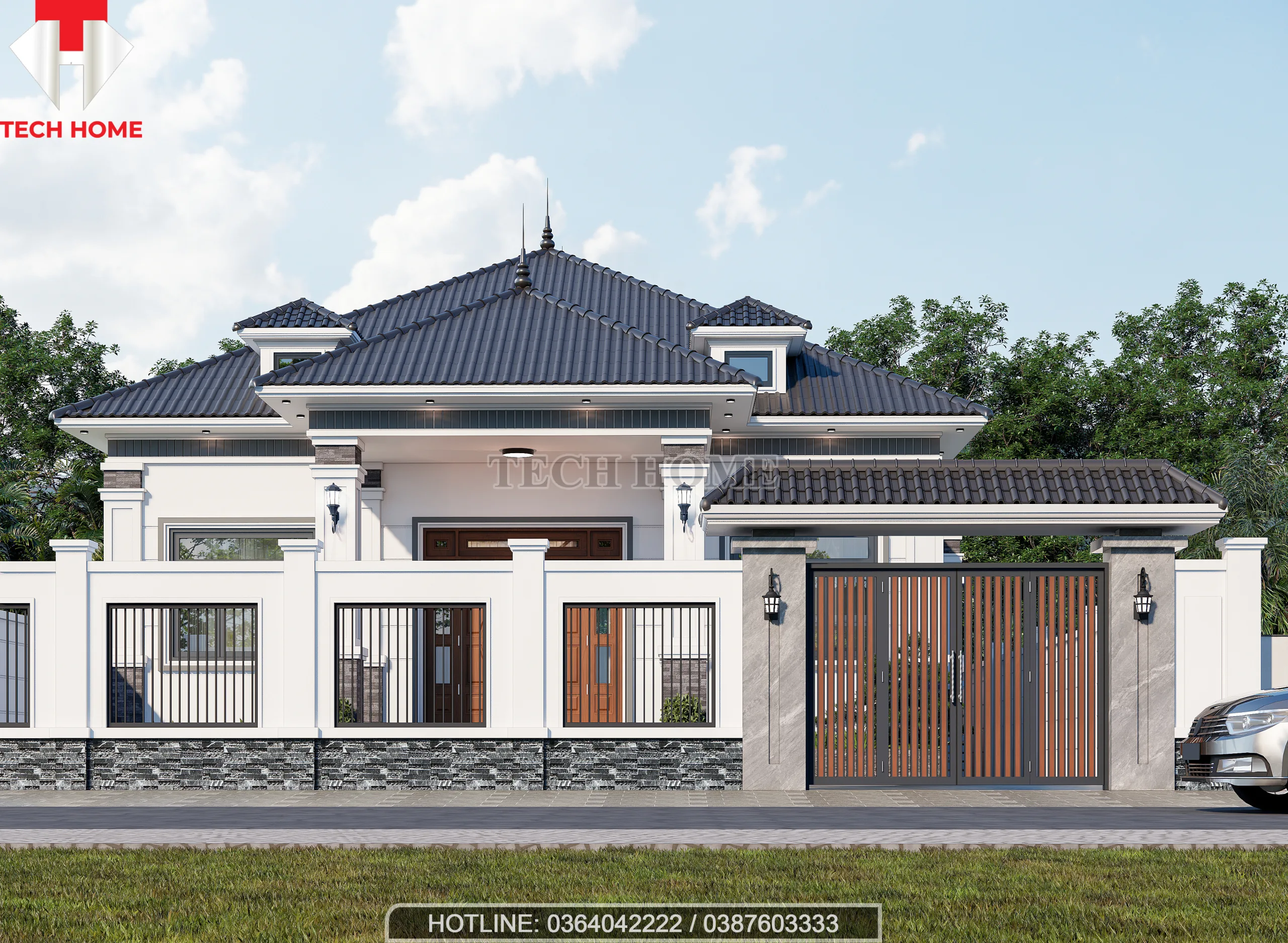 nhà vườn mái Nhật 1 tầng 5 phòng ngủ