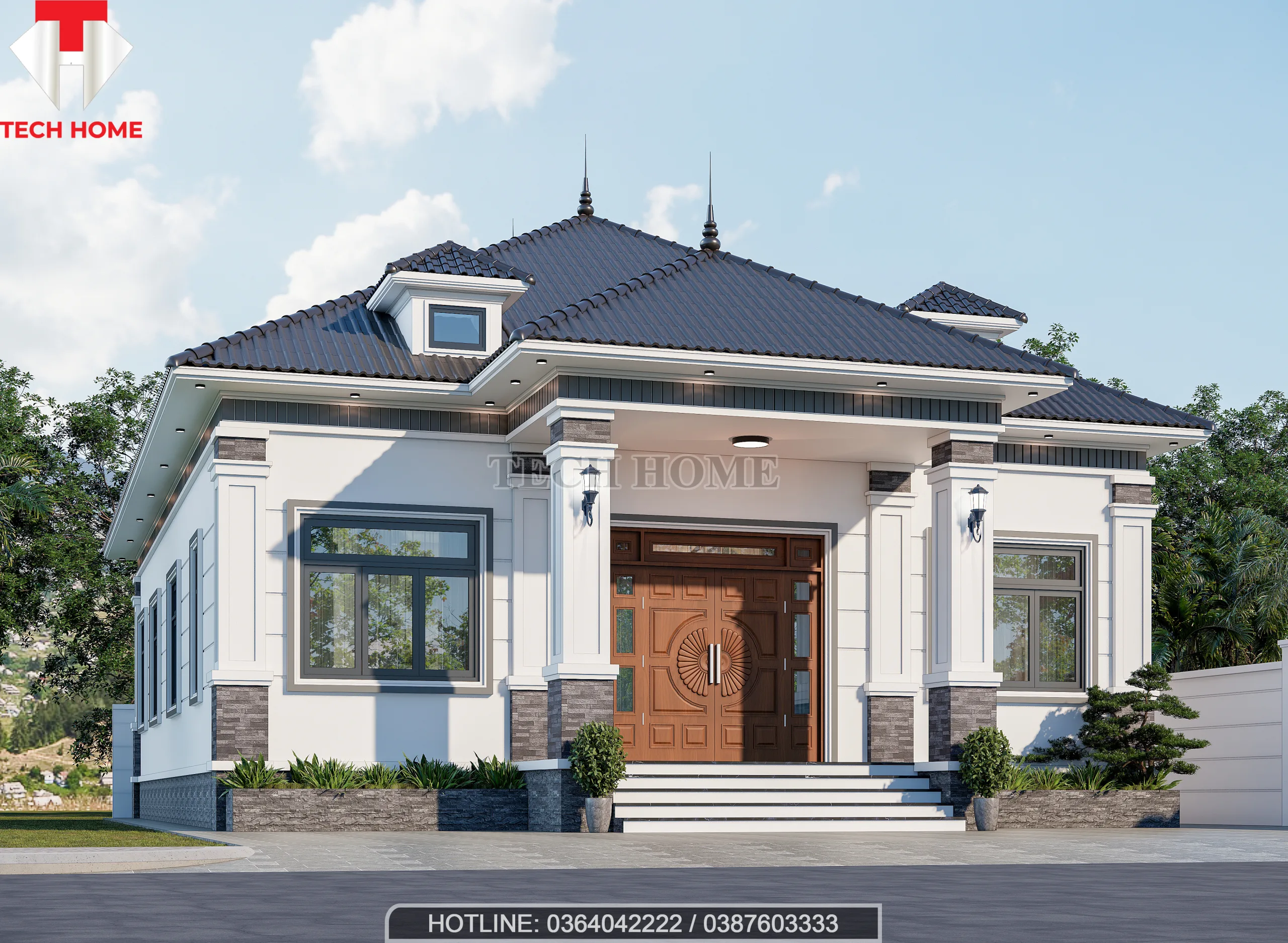 nhà vườn mái Nhật 1 tầng 5 phòng ngủ