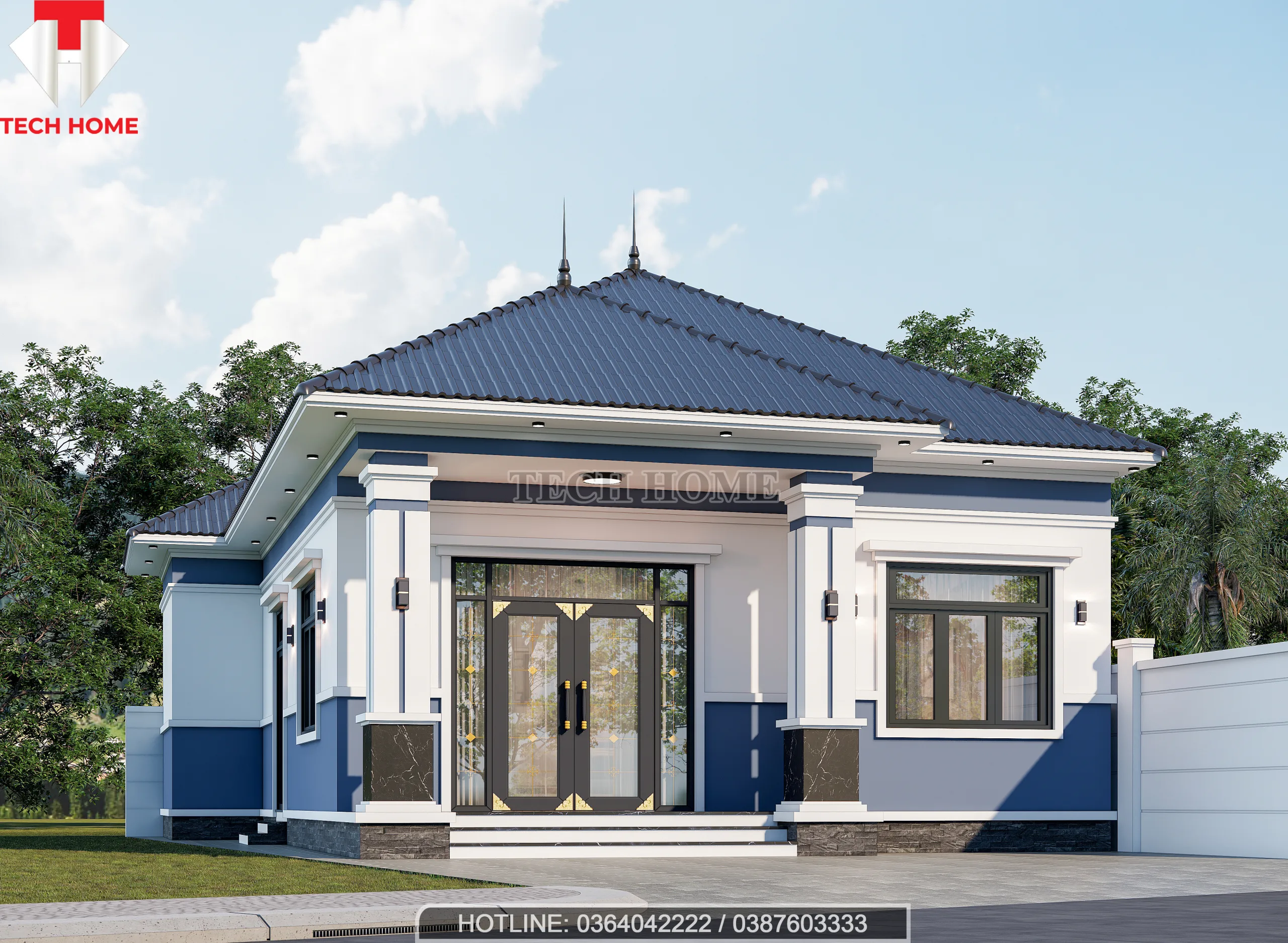 thiết kế nhà 1 tầng mái Nhật hiện đại