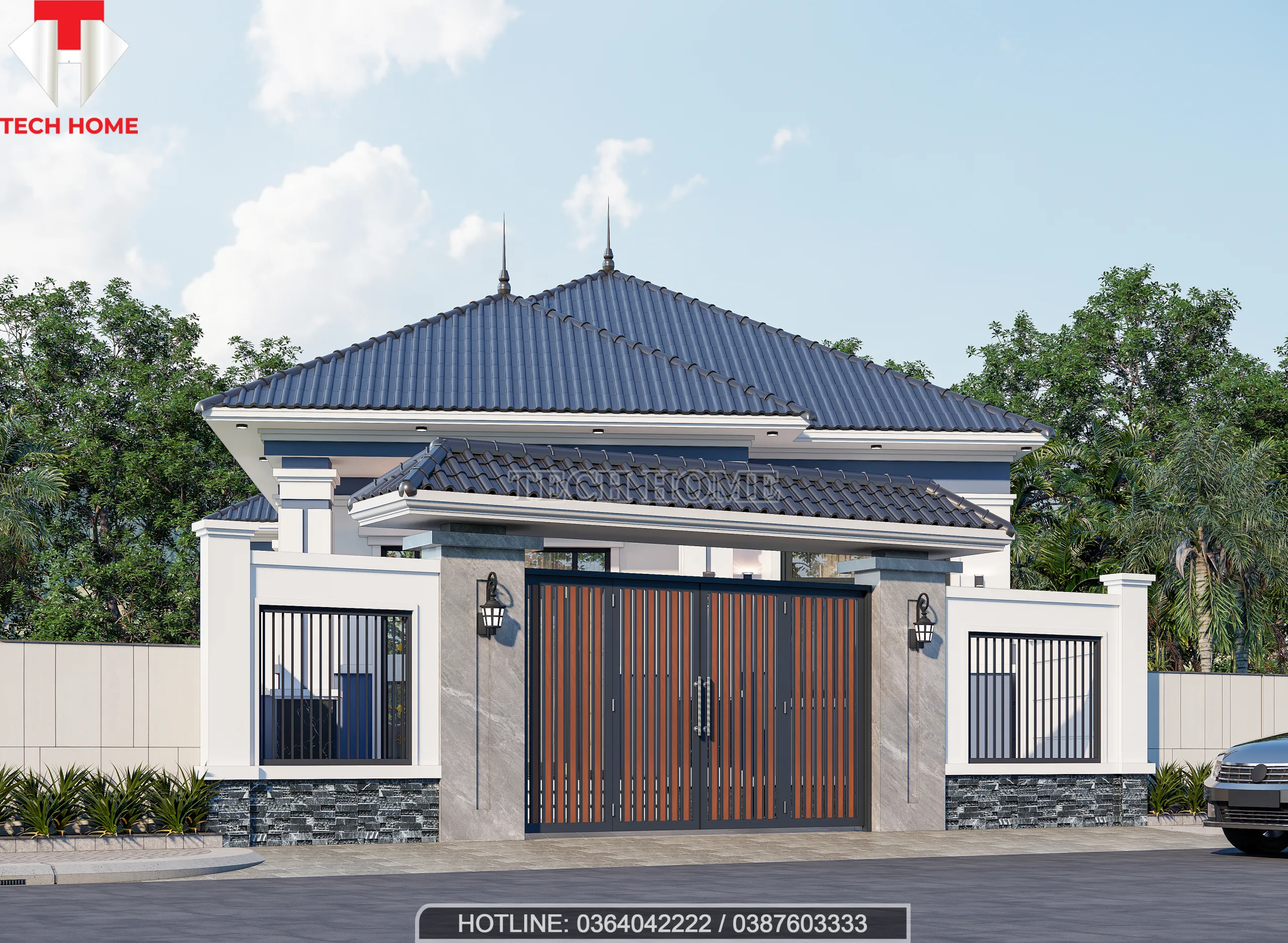 thiết kế nhà 1 tầng mái Nhật hiện đại