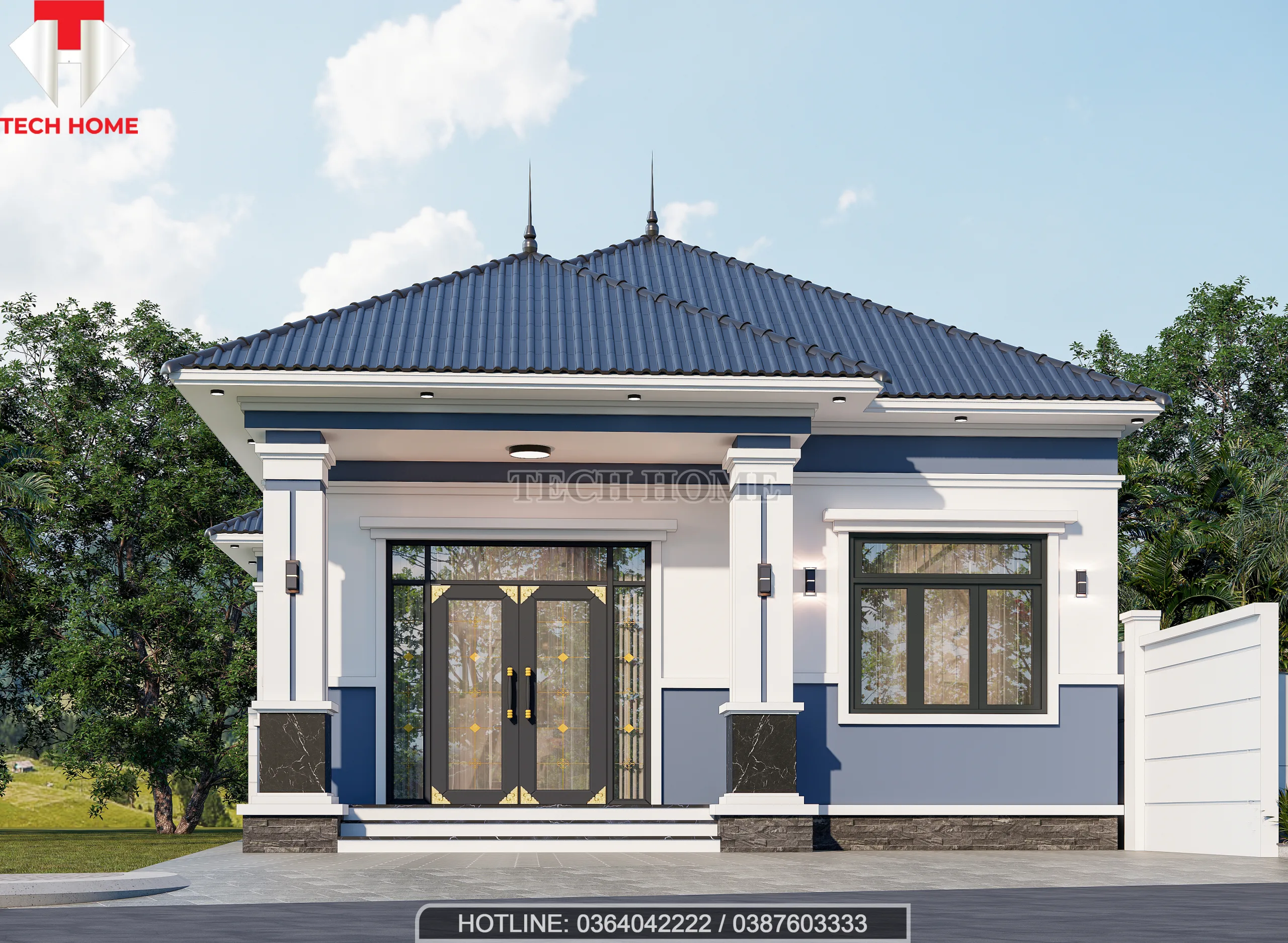 thiết kế nhà 1 tầng mái Nhật hiện đại