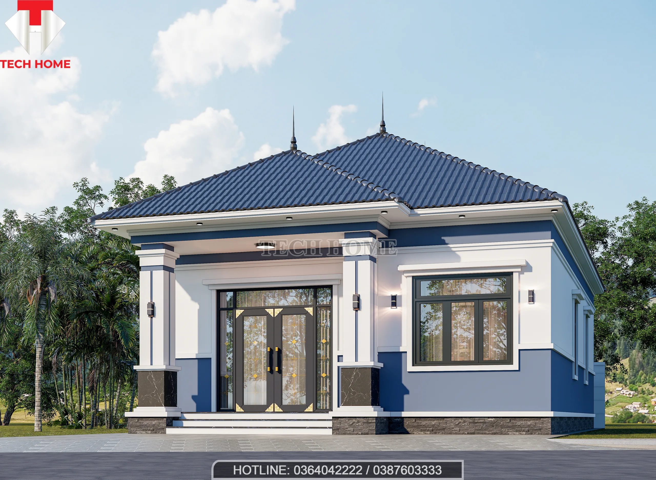 thiết kế nhà 1 tầng mái Nhật hiện đại