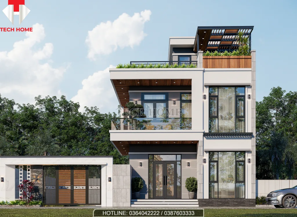 thiết kế nhà 2 tầng 1 tum