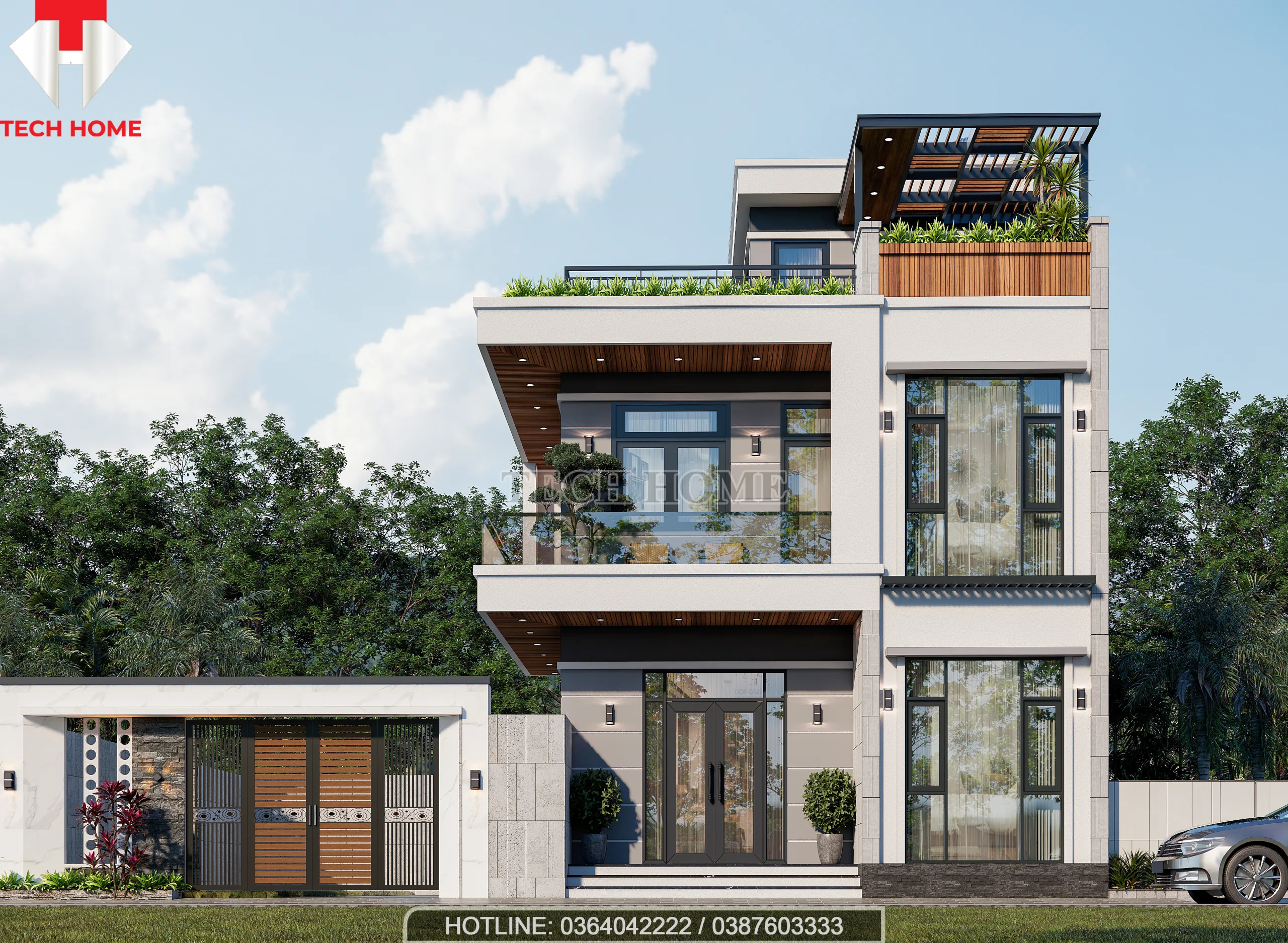 thiết kế nhà 2 tầng 1 tum