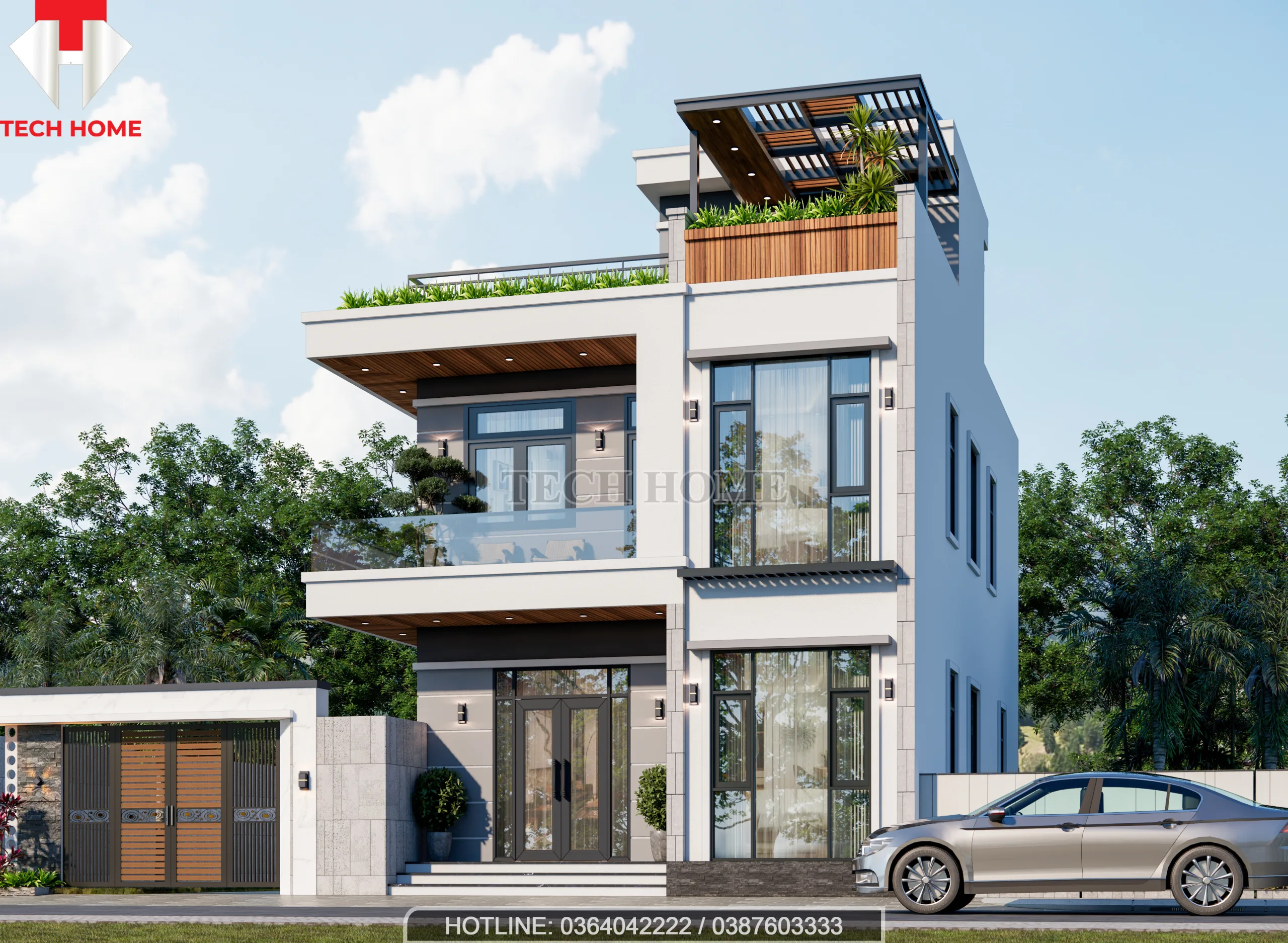 thiết kế nhà 2 tầng 1 tum