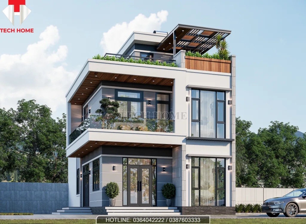 thiết kế nhà 2 tầng 1 tum