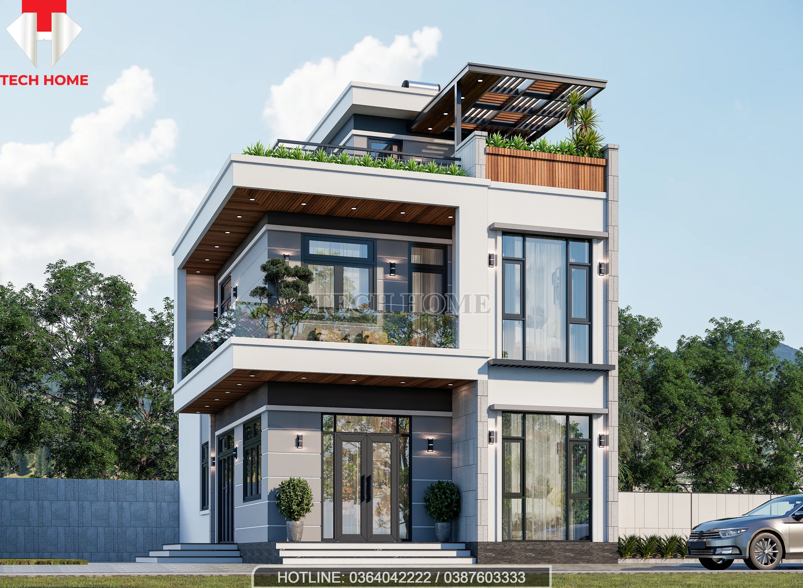 thiết kế nhà 2 tầng 1 tum