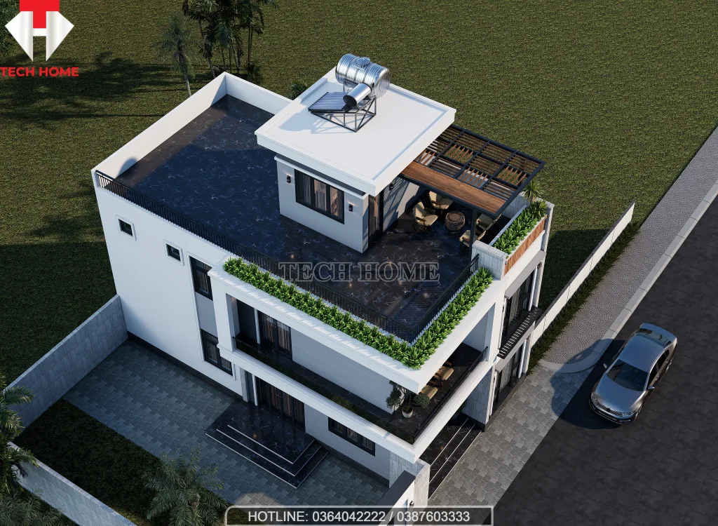 thiết kế nhà 2 tầng 1 tum