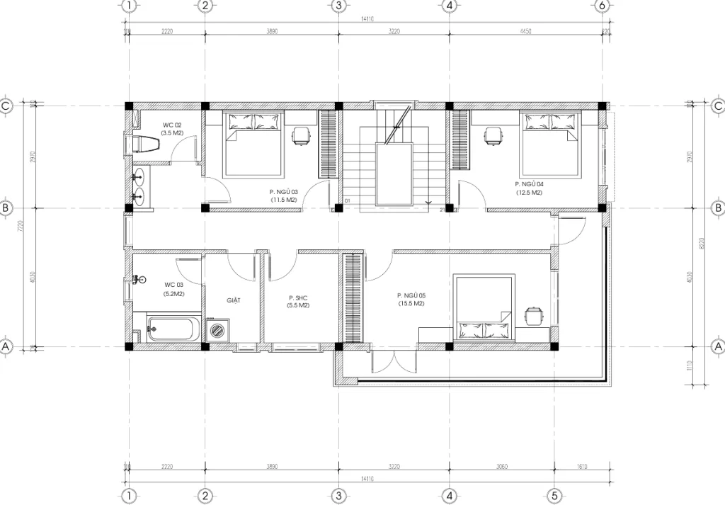 mặt bằng thiết kế nhà 2 tầng 1 tum