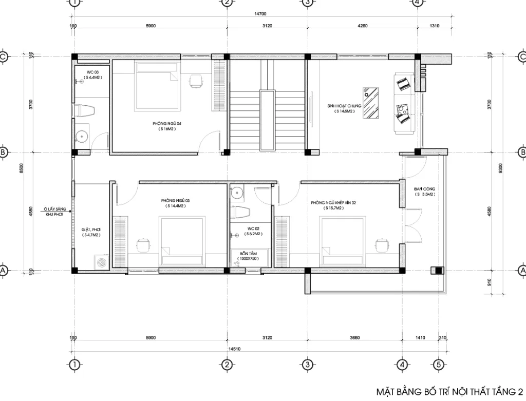 mặt bằng thiết kế nhà 2 tầng hiện đại
