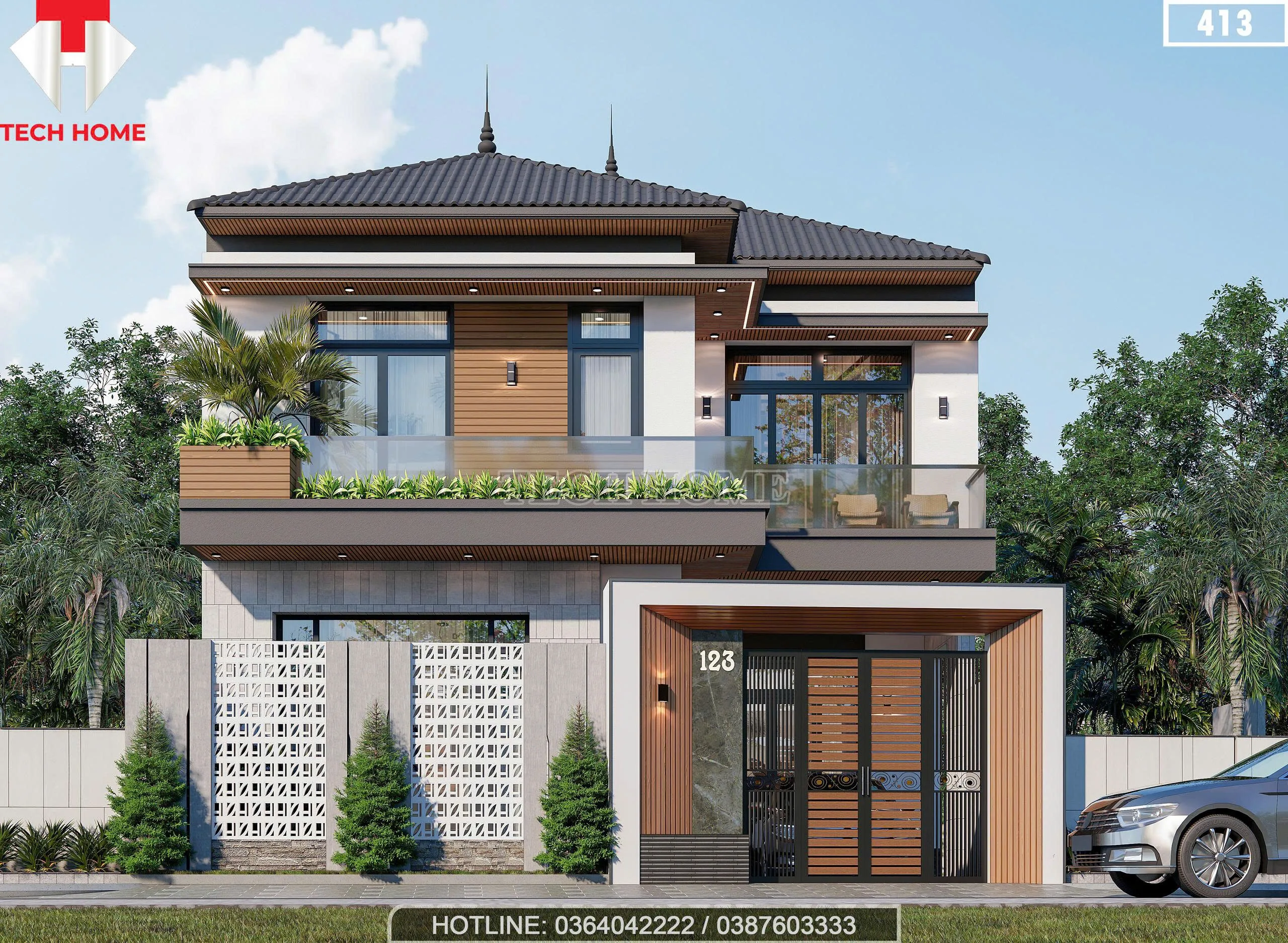 thiết kế nhà 2 tầng mái Nhật