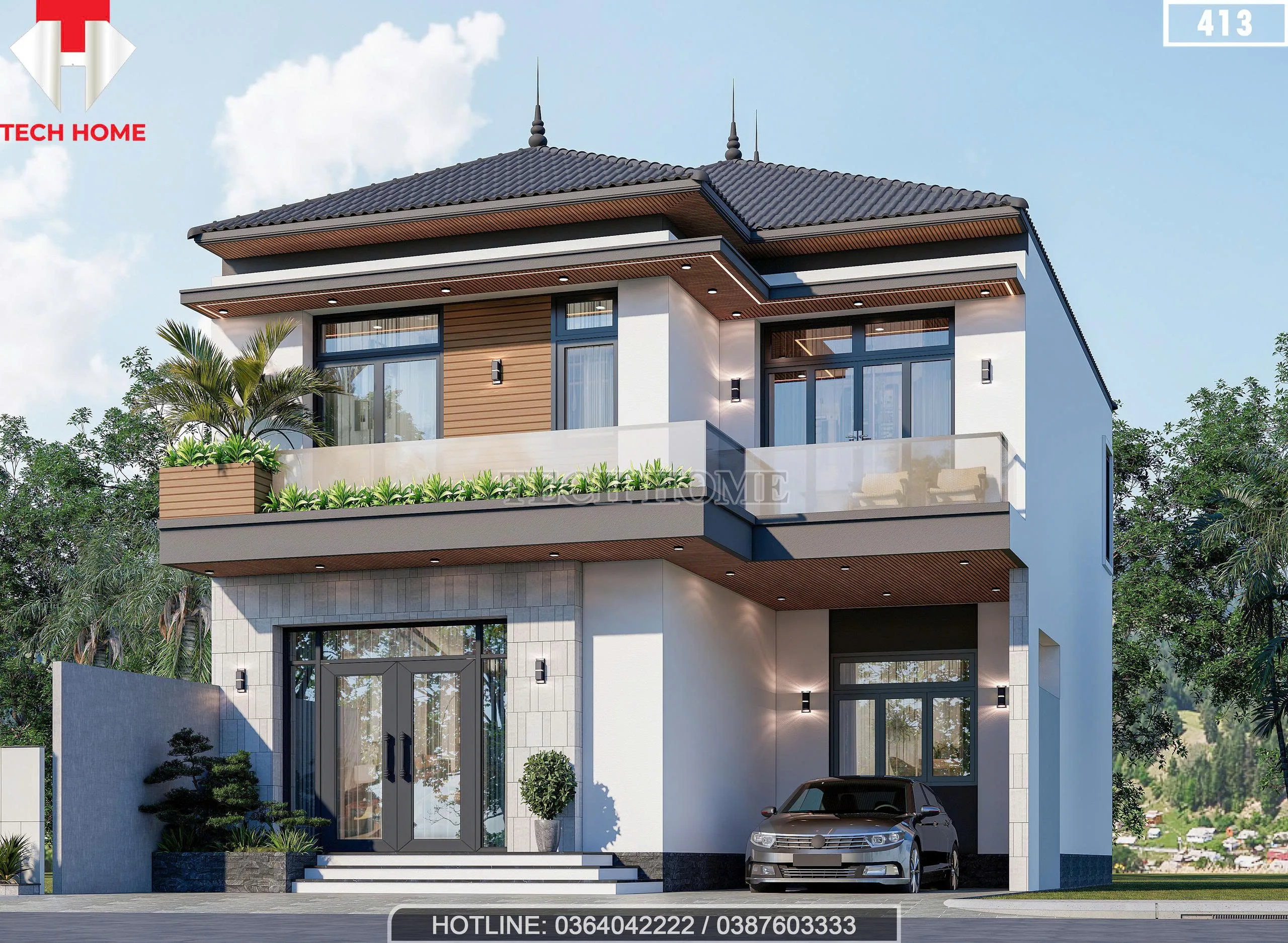 thiết kế nhà 2 tầng mái Nhật