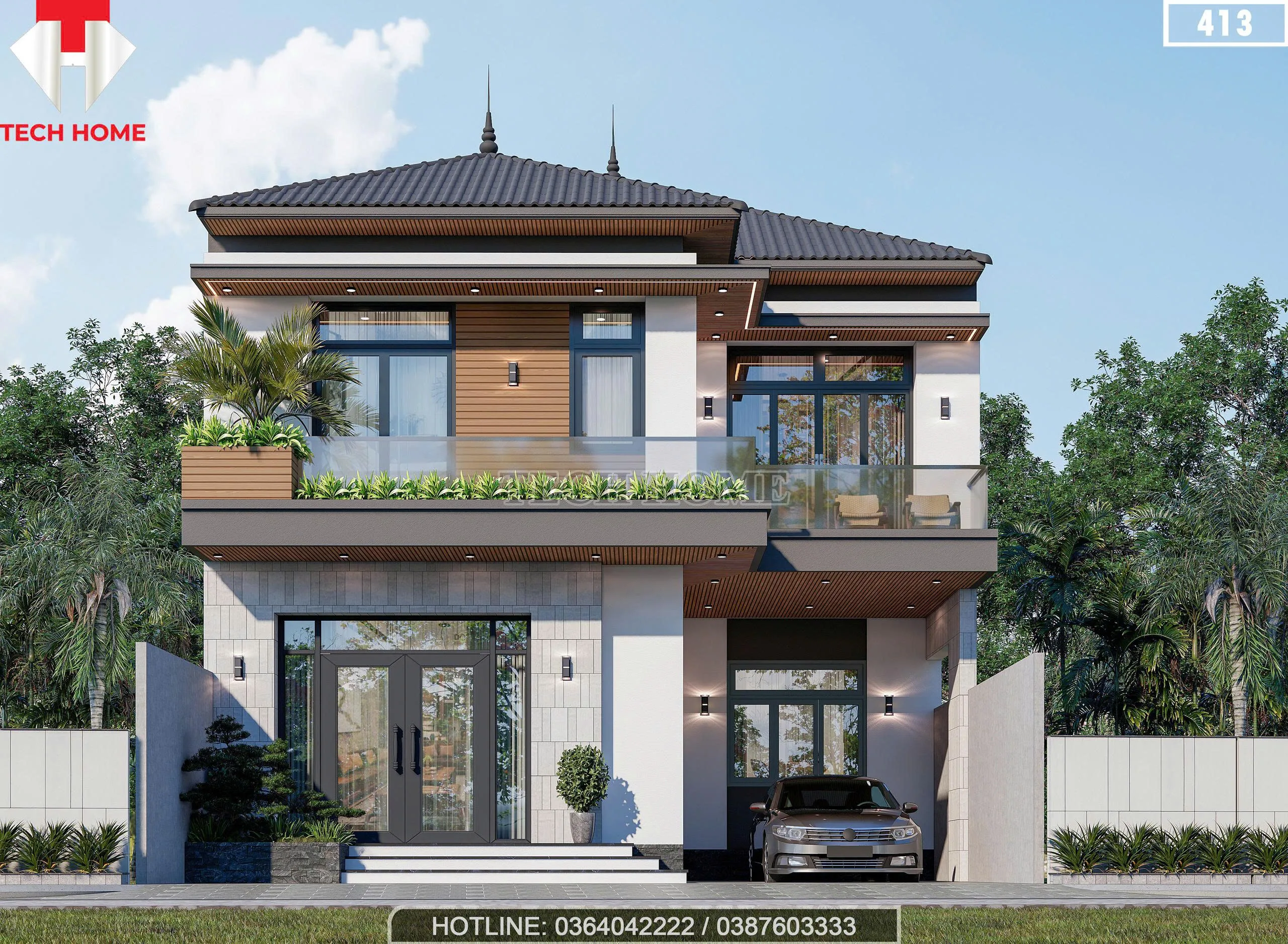 thiết kế nhà 2 tầng mái Nhật