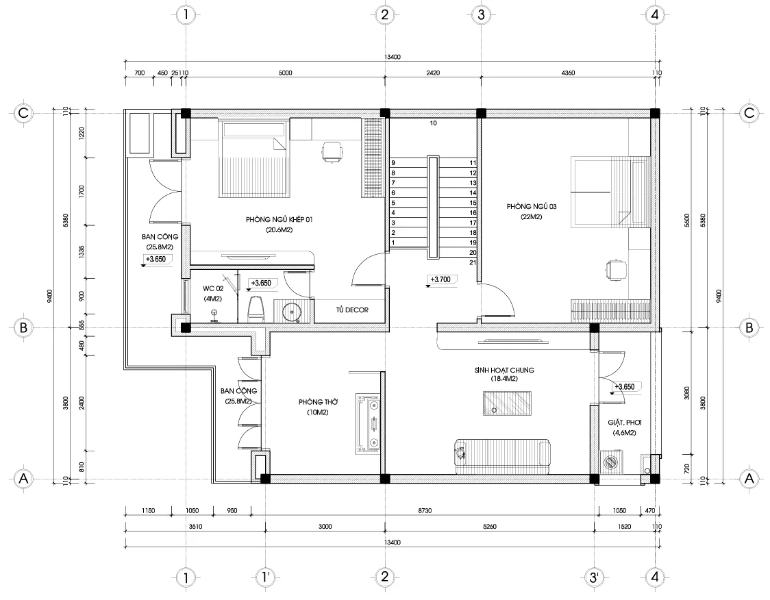 mặt bằng thiết kế nhà 2 tầng mái Nhật