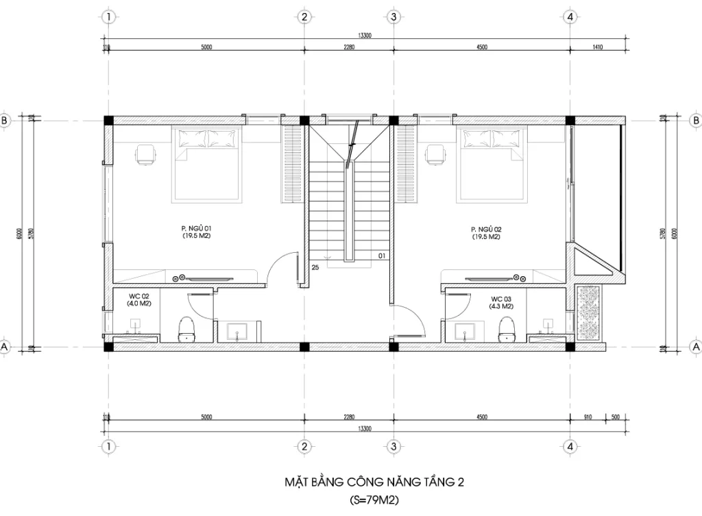 mặt bằng thiết kế nhà phố 3 tầng hiện đại
