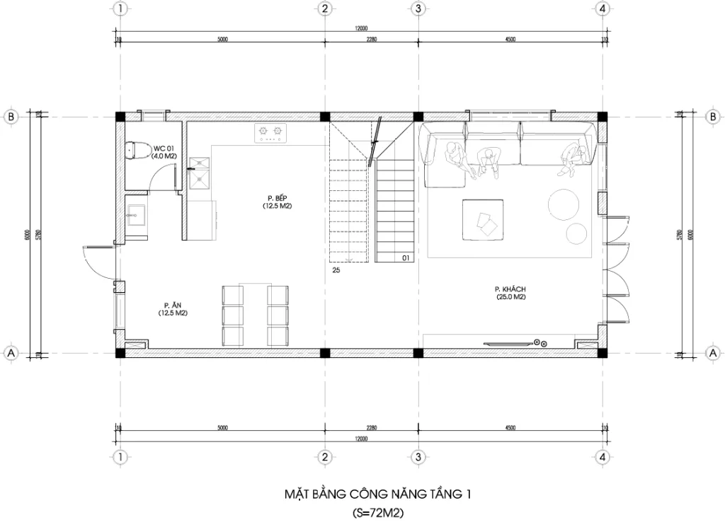 mặt bằng thiết kế nhà phố 3 tầng hiện đại