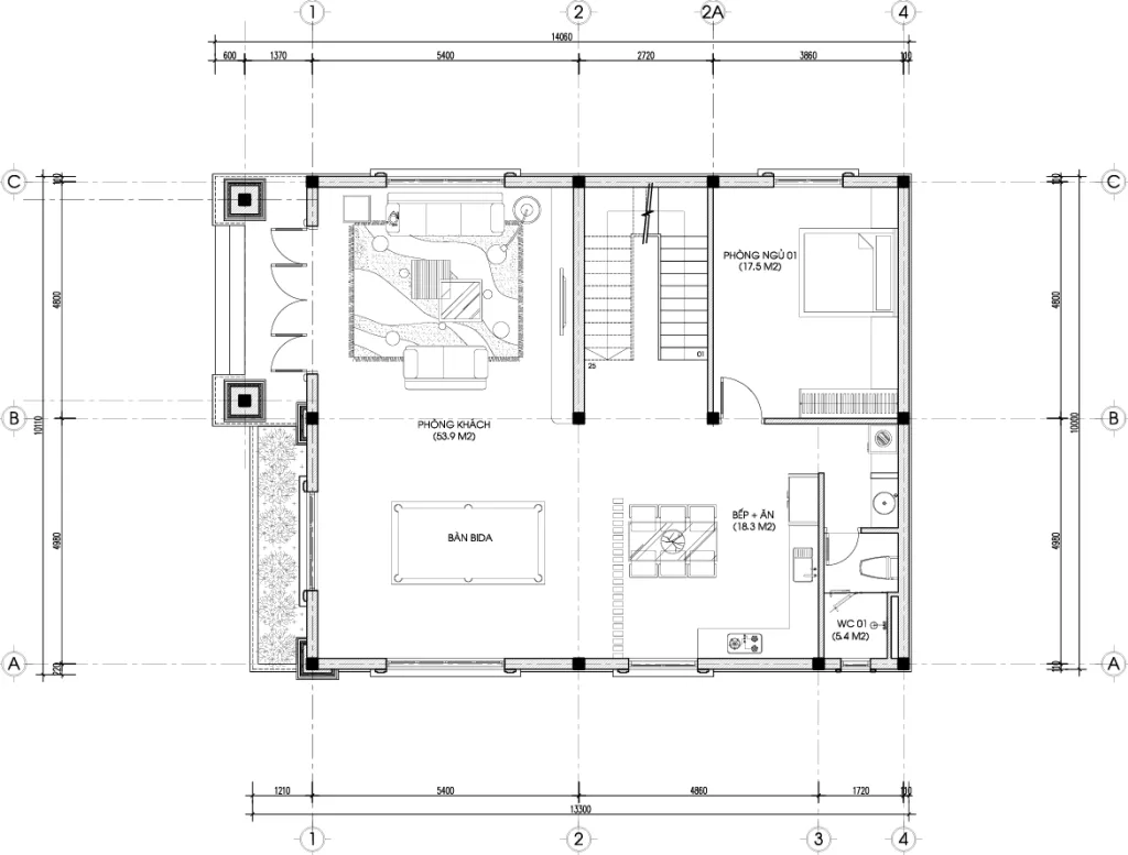 mặt bằng Biệt thự 2 tầng mái Nhật tân cổ điển