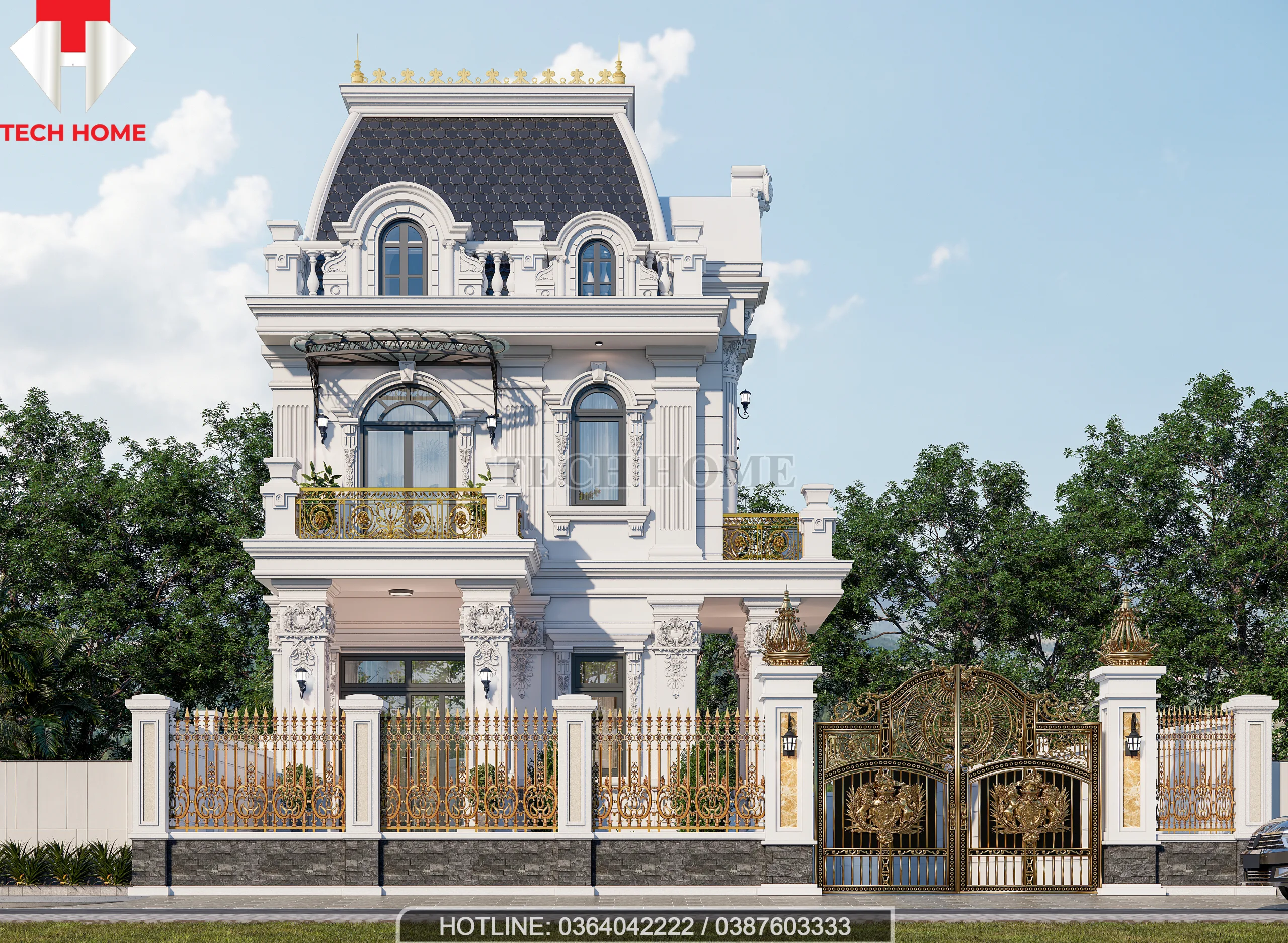 biệt thự tân cổ điển 3 tầng mái Mansard