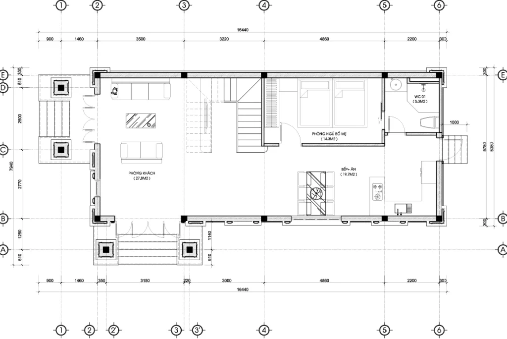 mặt bằng biệt thự tân cổ điển 3 tầng mái Mansard