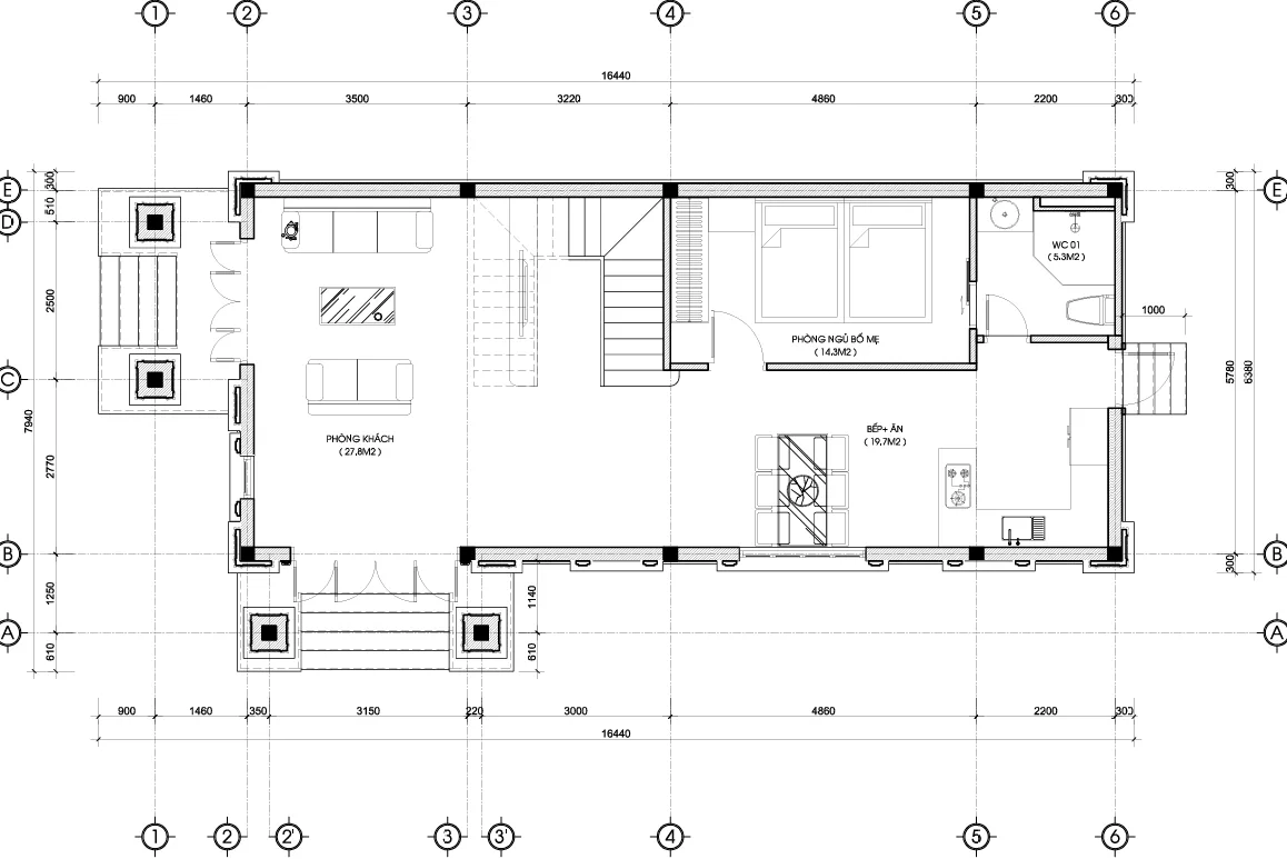 mặt bằng biệt thự tân cổ điển 3 tầng mái Mansard