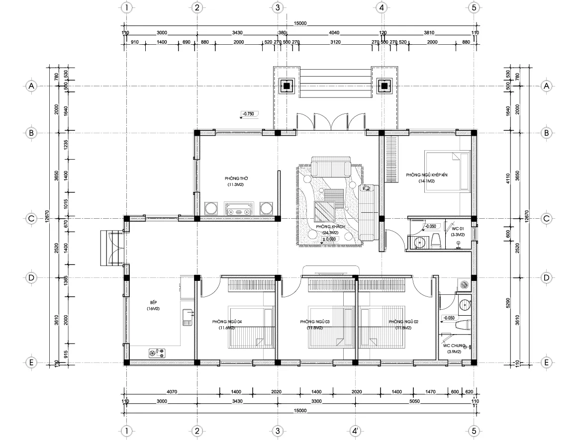 mặt bằng thiết kế biệt thự nhà vườn mái nhật
