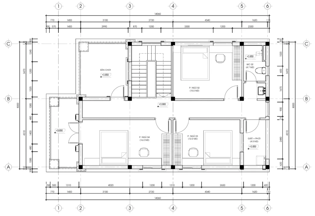 mặt bằng thiết kế nhà 2 tầng mái Nhật