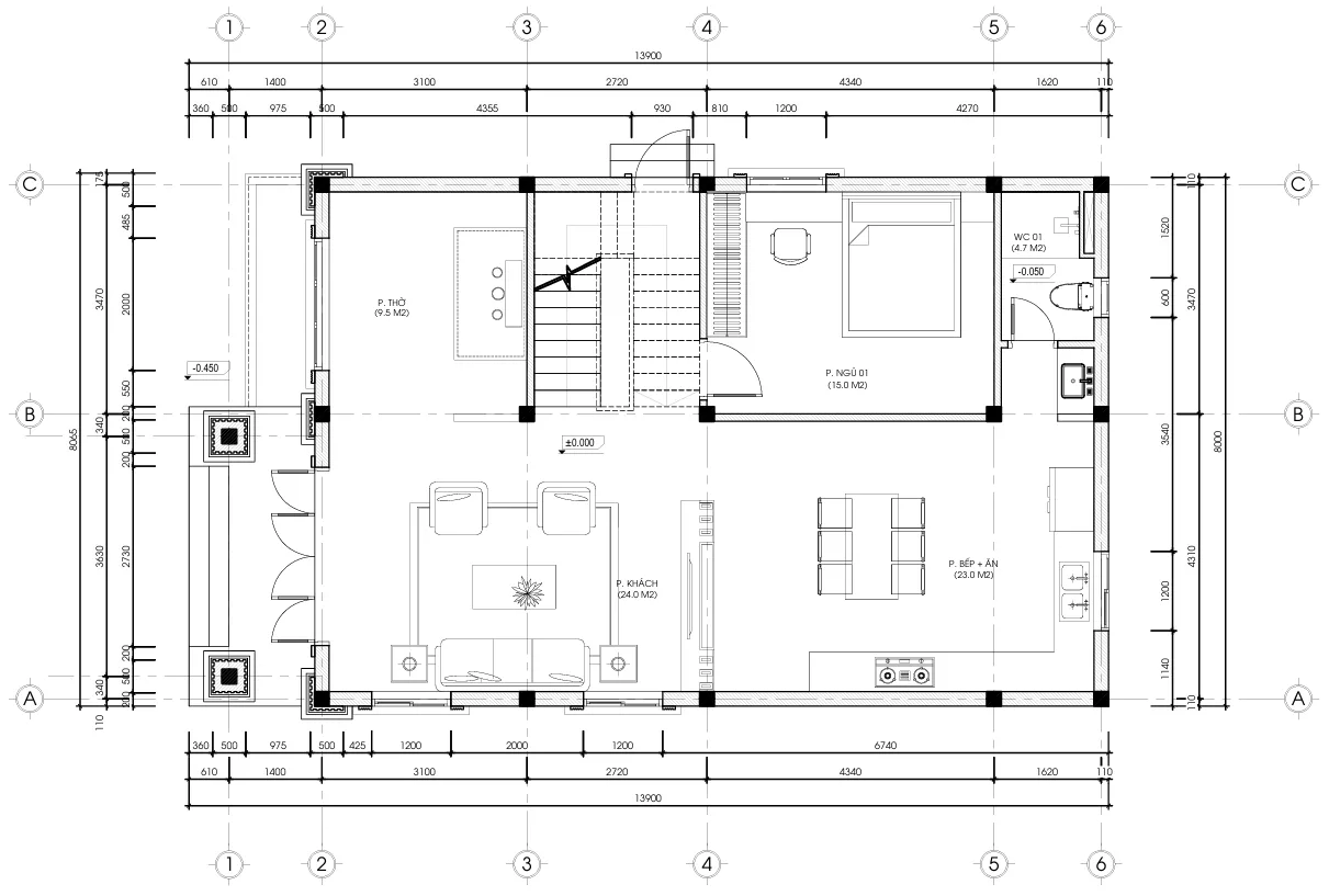 mặt bằng thiết kế nhà 2 tầng mái Nhật