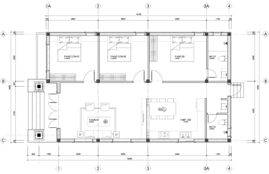 mặt bằng thiết kế nhà cấp 4 mái nhật