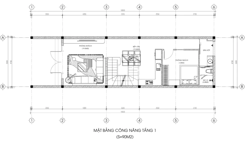 mặt bằng thiết kế nhà phố 3 tầng