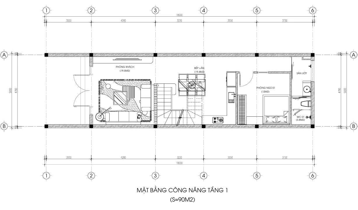 mặt bằng thiết kế nhà phố 3 tầng
