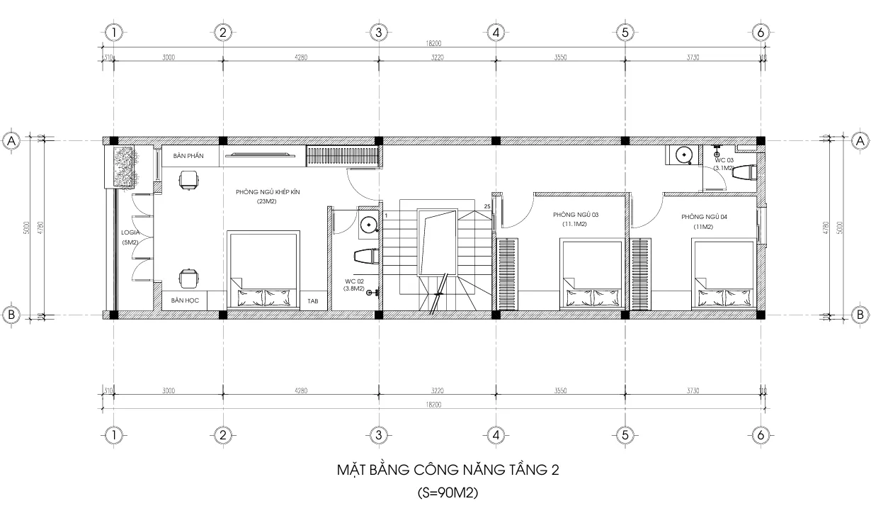 mặt bằng thiết kế nhà phố 3 tầng