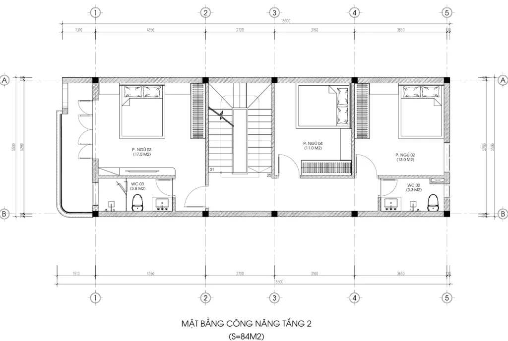 mặt bằng mẫu nhà 2 tầng 1 tum đẹp