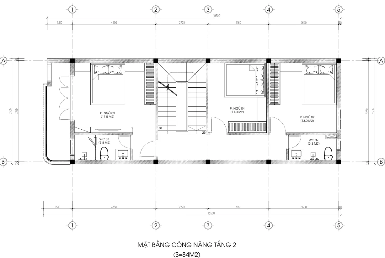 mặt bằng mẫu nhà 2 tầng 1 tum đẹp