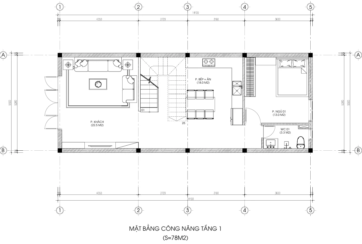 mặt bằng mẫu nhà 2 tầng 1 tum đẹp