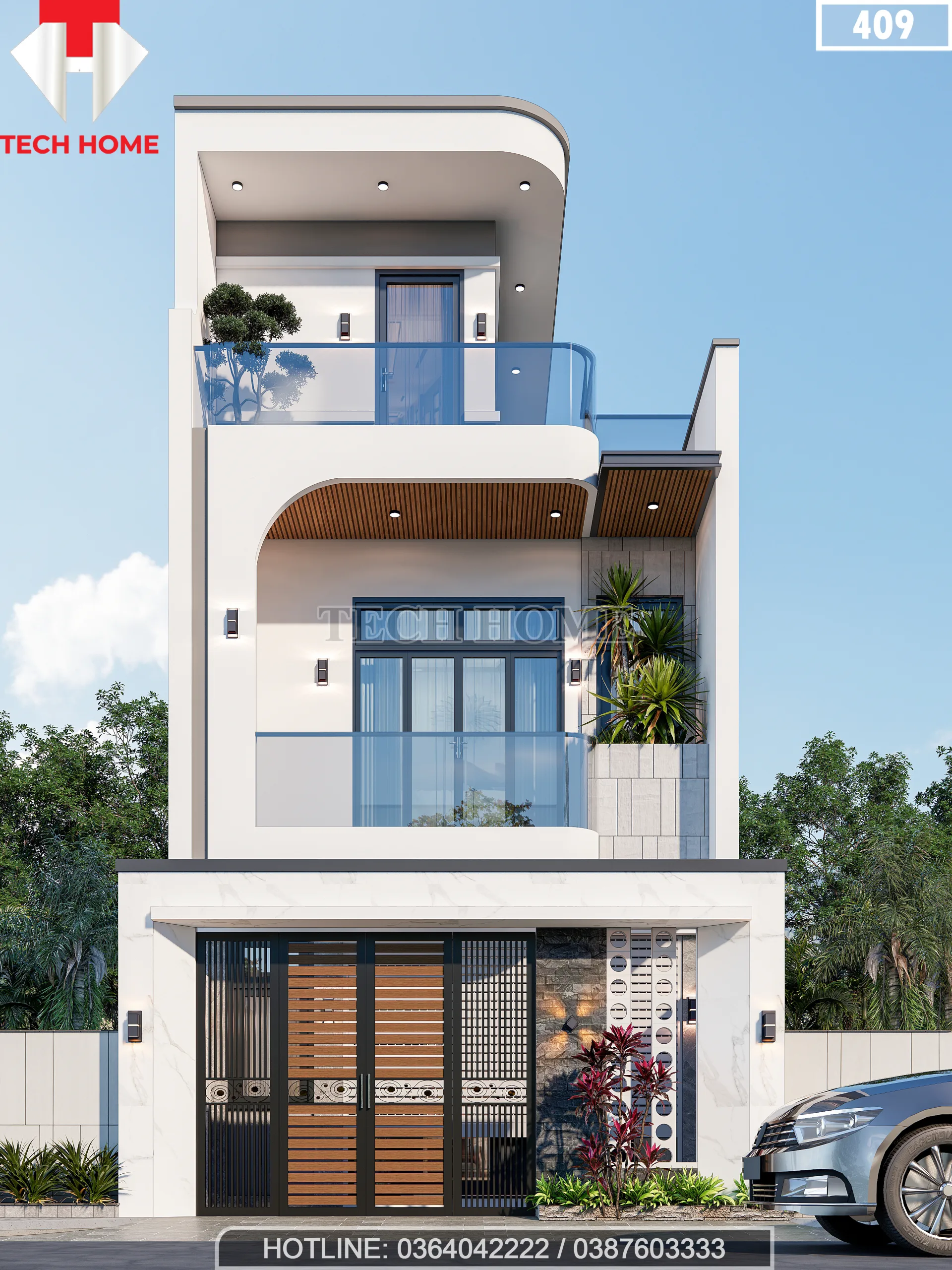 mẫu nhà phố 2 tầng 1 tum